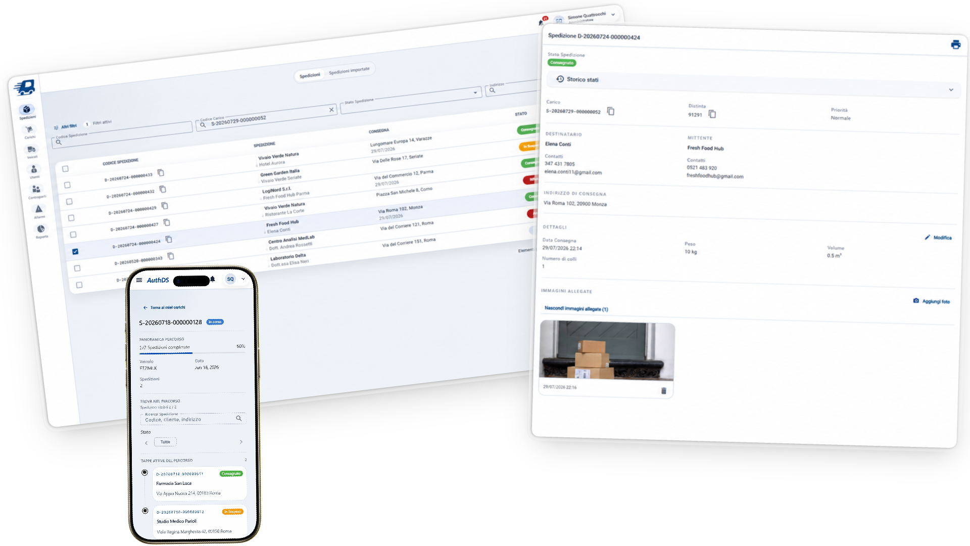 Anteprima della piattaforma AUTHDS con dashboard logistica