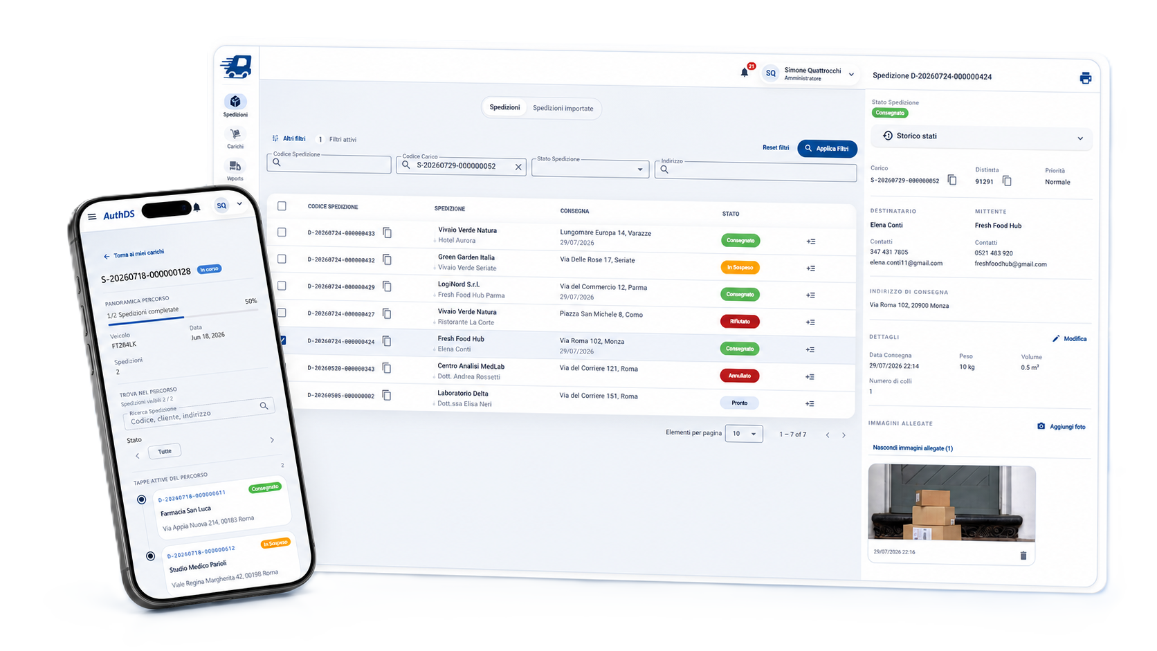 Anteprima della piattaforma AUTHDS con dashboard logistica