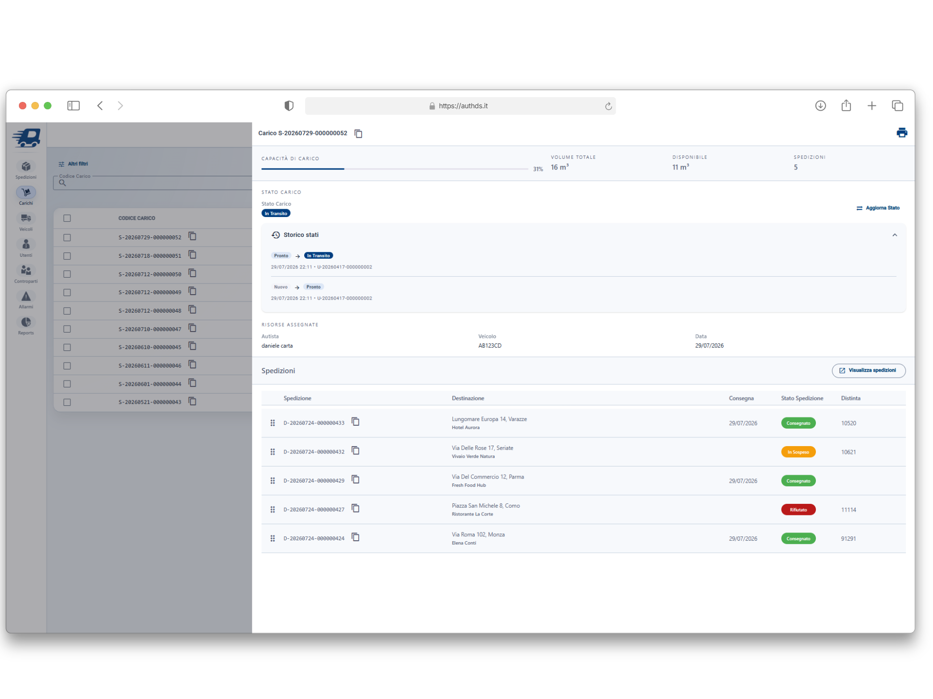 Anteprima della vista back office di AUTHDS