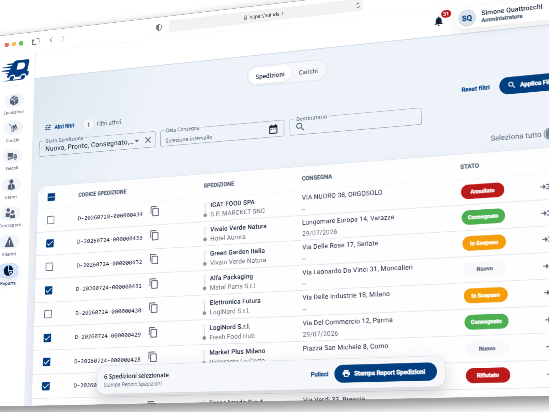 Anteprima della sezione report di AUTHDS